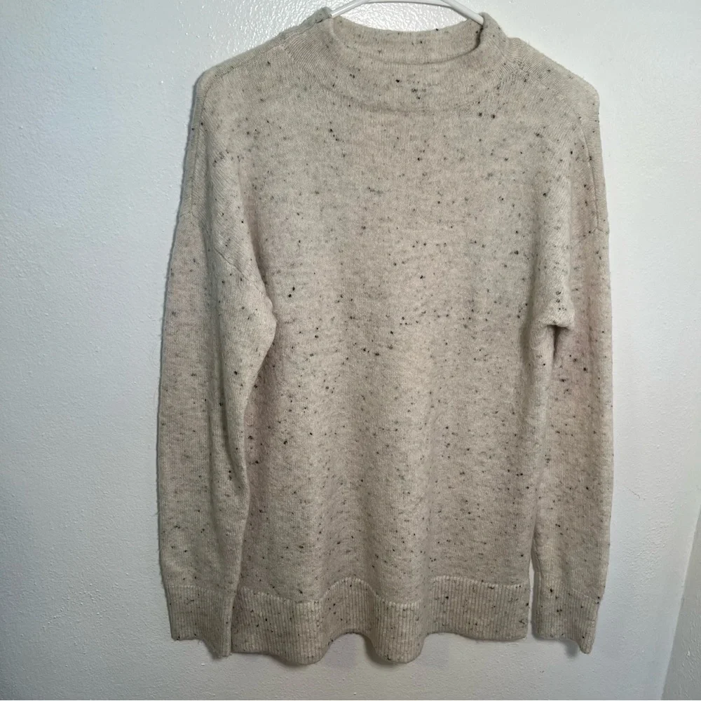 Loft Women's Size XS Flecked Mock Neck Tunic Sweater Cream Speckled Textured